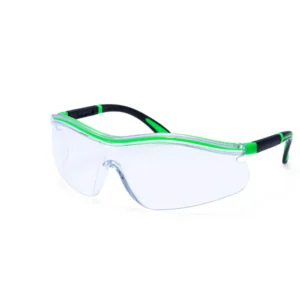 Portwest PS34CLR Neon Safety Spectacles – Clear Lens, Black/Green Temples