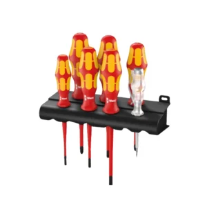 Wera 160 iS/7 Kraftform Plus VDE Screwdriver Set 7 Piece with Phase Tester & Rack – 05006480001